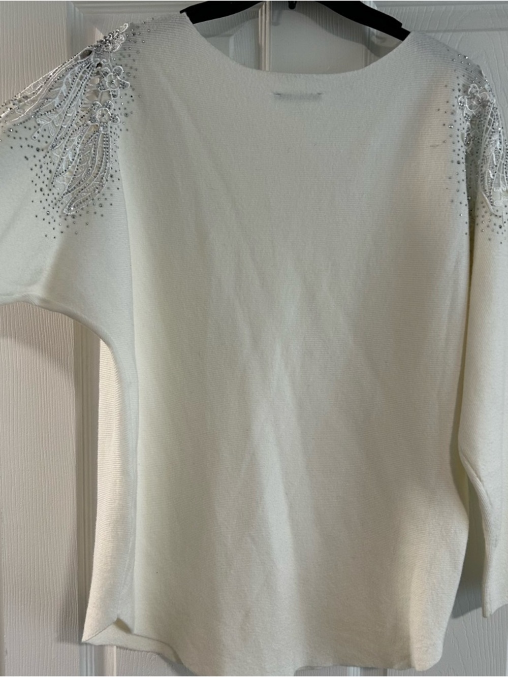 Vila Milano Embellished Ivory White Sweatshirt with Shoulder Beading - Picture 3 of 4